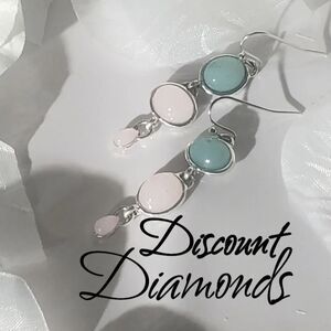 Pink & Green Opalite Moonstone Dangle Drop French Hook Earrings 925 Silver